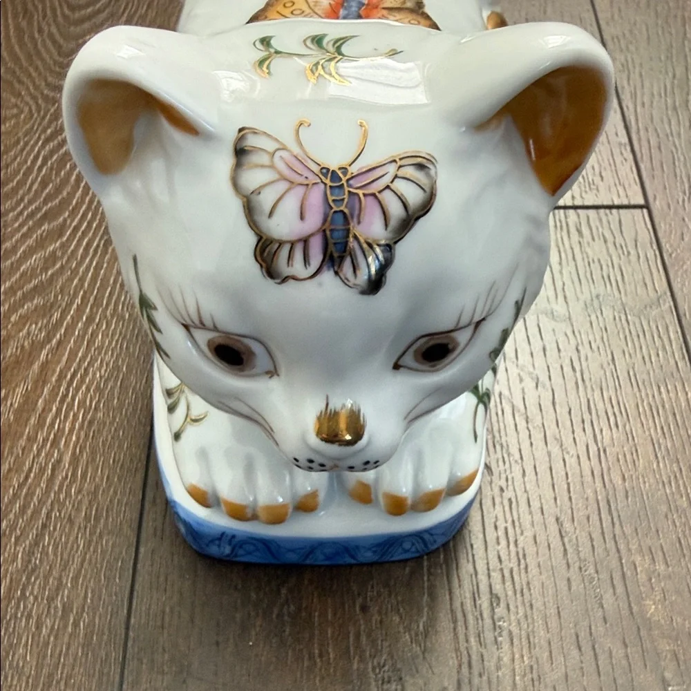 Vintage Frederick Cooper Chicago Large Hand Painted Cat with Butterflies - Picture 3 of 13
